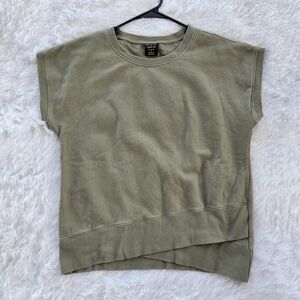 Laila Ali Olive Green Short Sleeve Oversized Sweatshirt Top